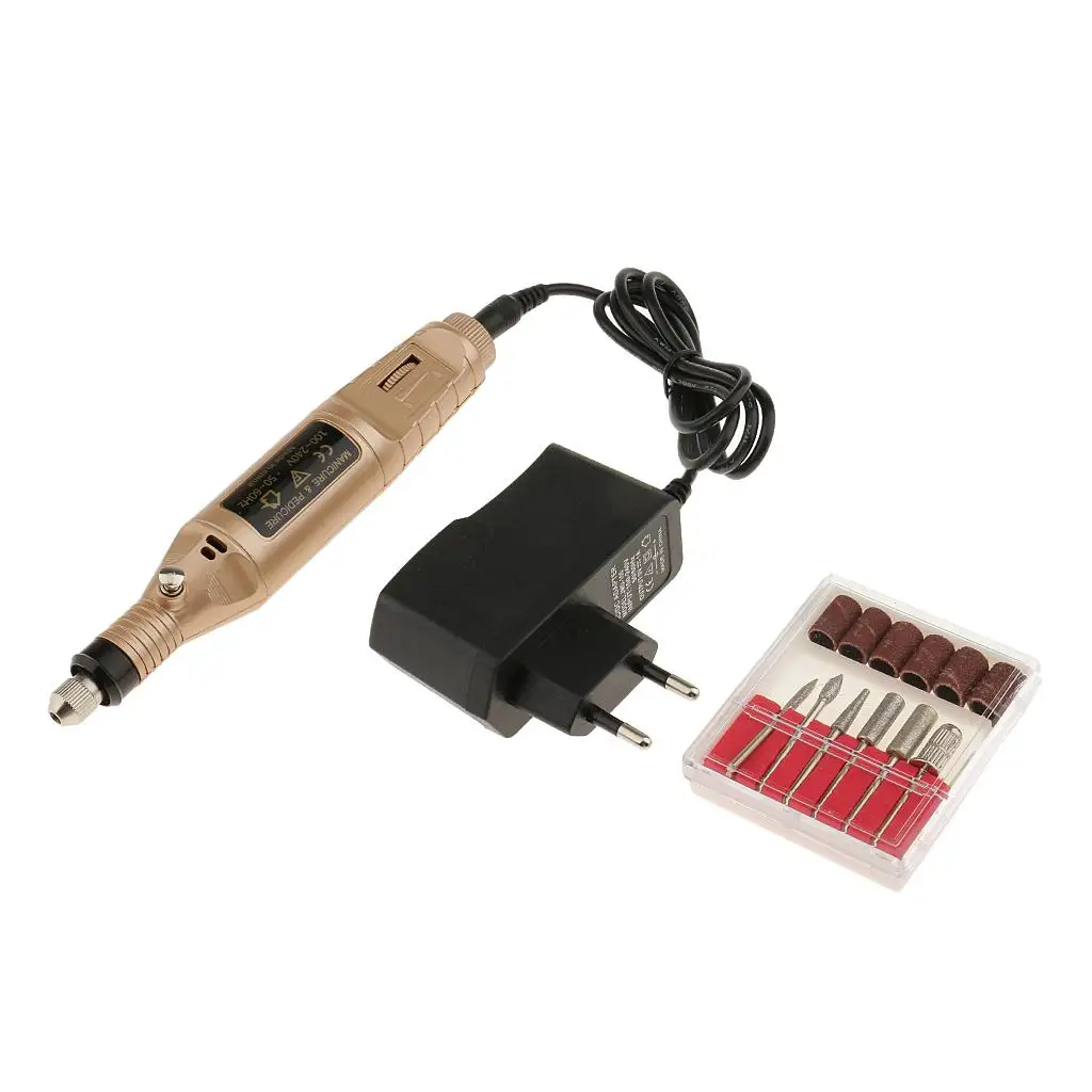 Tragbare Mini elektrische Feile Nagelbohrmaschine Maniküre Maschine Kit Set EU Stecker Gold