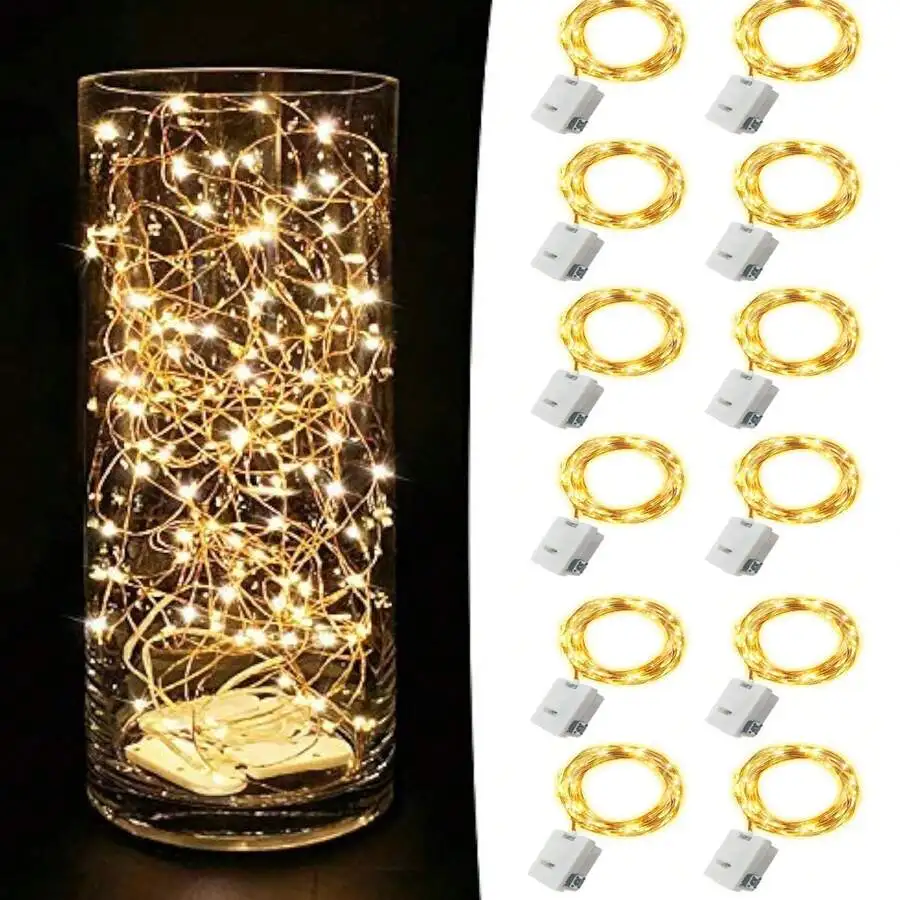 

12 Packs LED Fairy Lights Battery Operated 7Ft 20 LED Mini Twinkle String Lights Battery Powered Waterproof For Christmas Mason Jars Party, Wedding, Party, Birthday Party, Fairy Garden, Christmas Interior Decoration (Warm White)