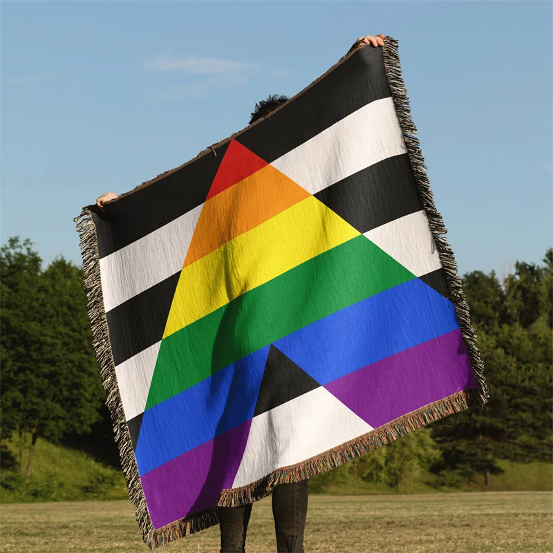 Gaslight Gatekeep Girlboss Straight Ally Pride Flag LGBT Rainbow Jacquard Fringed Woven Throw Blanket