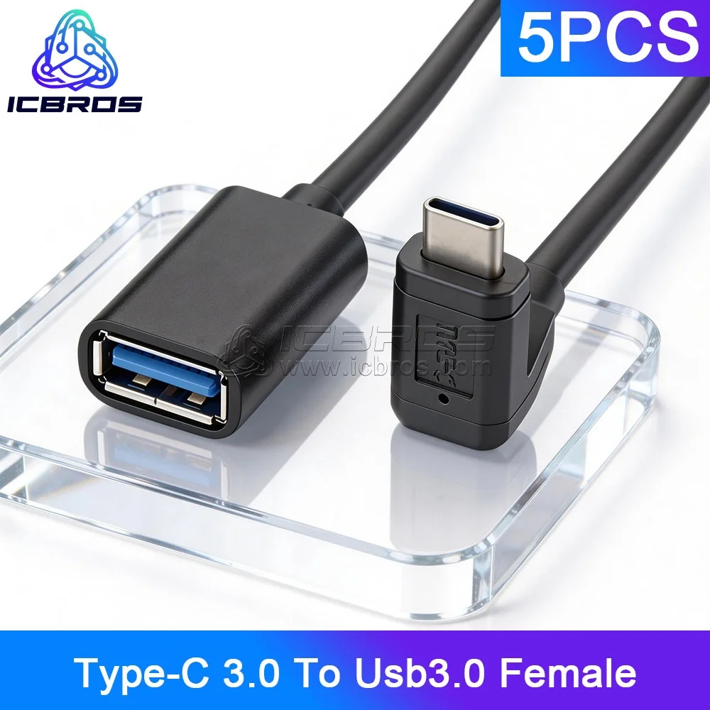 5pcs Angle 90 Degrees Elbow Type-C 3.0 To Usb3.0 Female Head Port C Conversion Cross Angle With Otg Conversion Cable