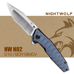 Nightwolf NWN02 Faca Tática Dobrável, Canivete de bolso para homens, Cabo G10, Lâmina Tanto, Caça ao Ar Livre, Sobrevivência em Acampamentos, Ferramenta EDC de Bolso para Homens