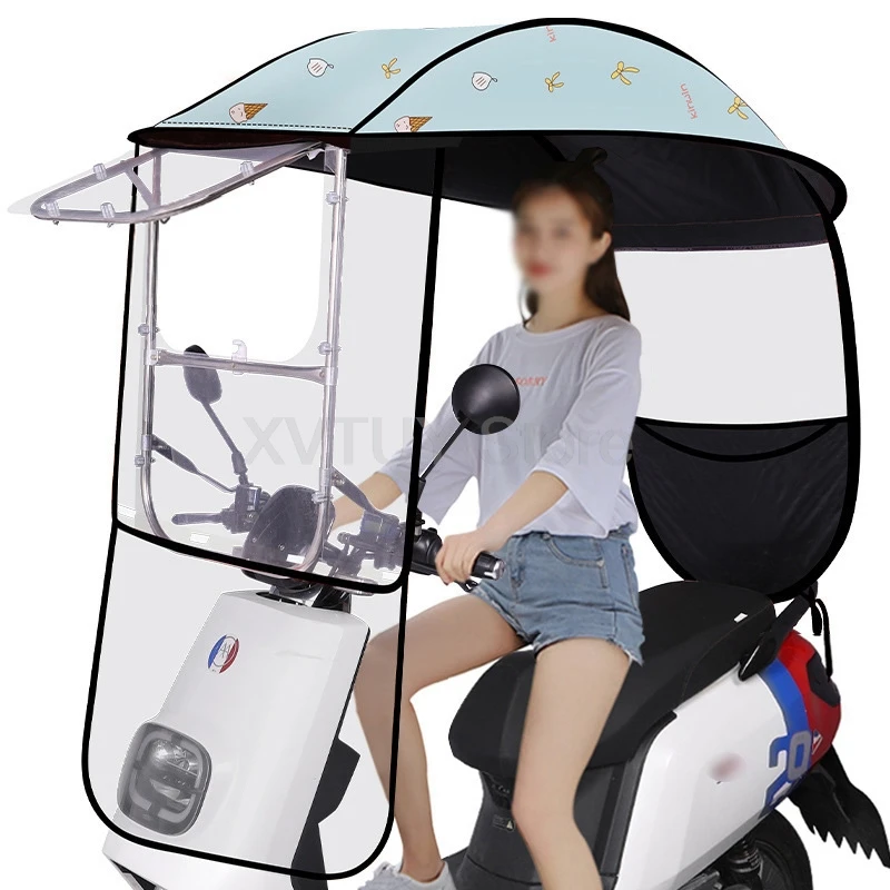 Baldacchino per veicolo elettrico Parasole Tenda antipioggia Copertura per parabrezza per moto Ombrello parasole Accessori moto di sicurezza rimovibili