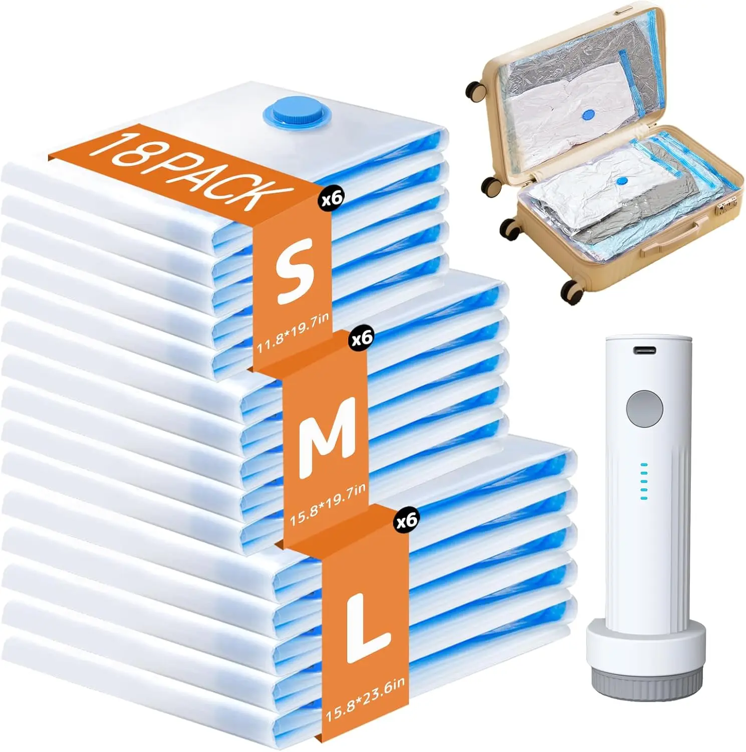 

Набор из 18 перезаряжаемых вакуумных пакетов для путешествий, компрессионное хранение для организации багажа и одежды