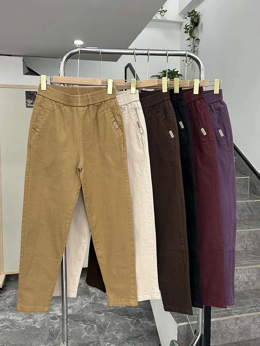 

Waed Cotton Harlan Pants Casual Loose Fit High Waist Elastic Waisand Autumn 2025 Ladies Faion plus Size Nine-Piece