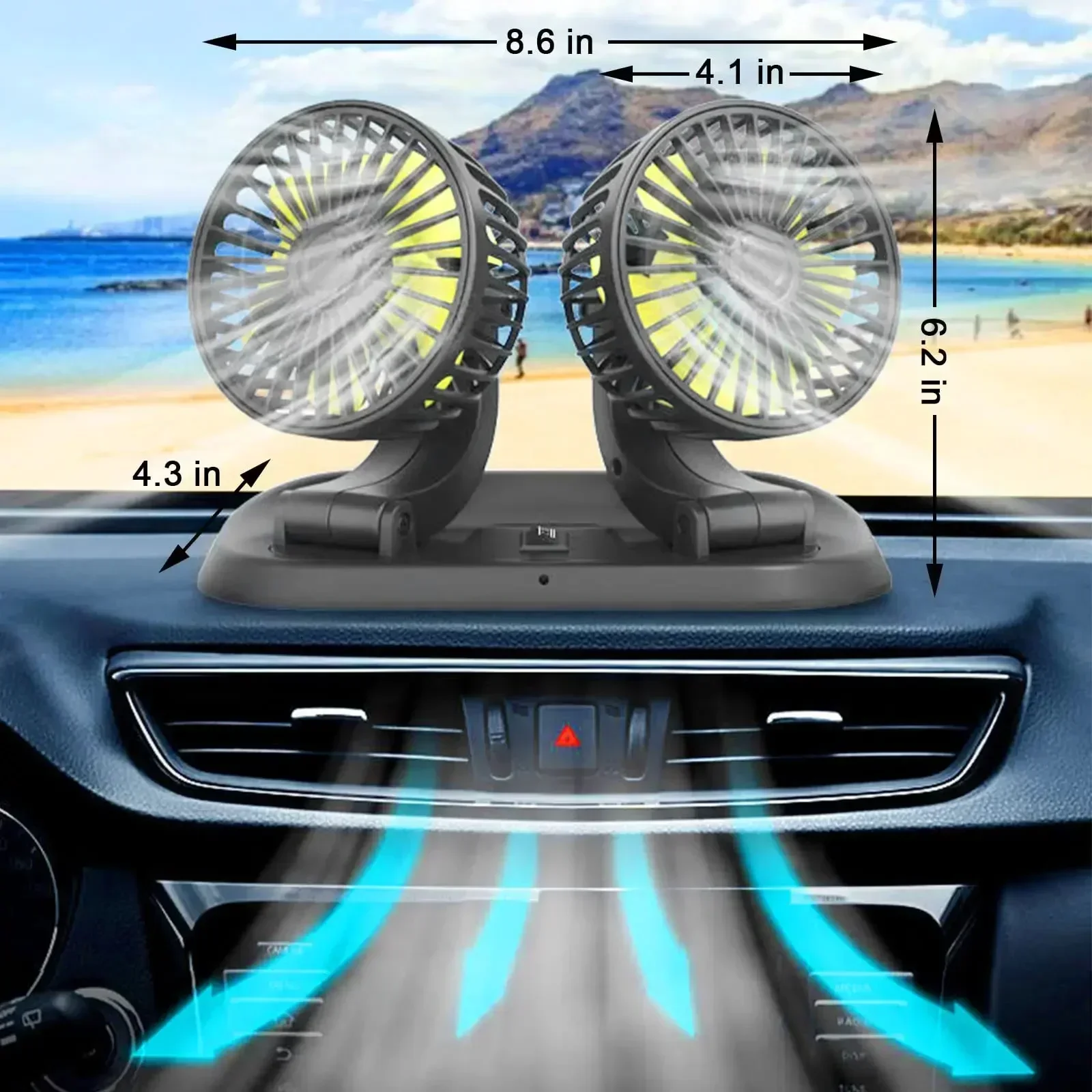 Double Headed Car Fan 5V12V24V for Large Trucks Small Air Conditioner Cooling Powerful USB Car Interior