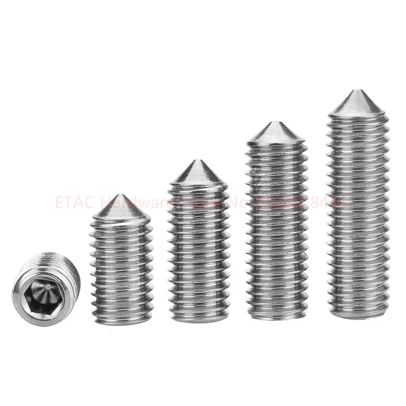 DIN914 GB78 304 الفولاذ المقاوم للصدأ M2 M2.5 M3 M4 M5 M6 M8 M10 M12 عرافة مسدس المقبس وأشار مجموعة المسمار مخروط نقطة اليرقة المسمار كيمي #5