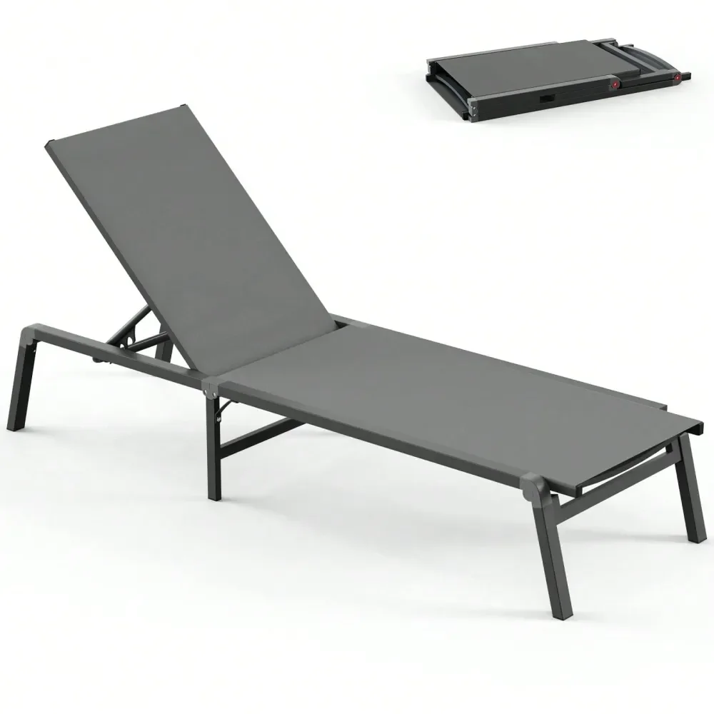 

Lounge Chair Outdoor, Foldable Pool Lounge Chairs With 5 Positions Recliner No Assembly Patio Chaise Lounge Chair For Outside,