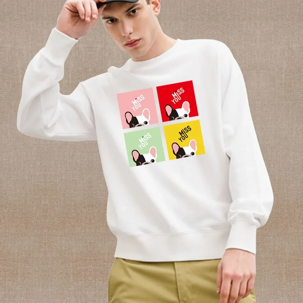 

2024 Men's Sweatshirt Cute Dog Printed White Pullover Casual Long-sleeved Men's Hoodie Simple and Lightweight Men's Clothing