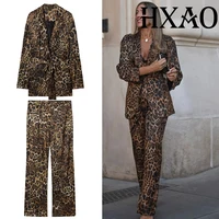HXAO Conjuntos de pantalones de leopardo, conjunto de 2 piezas, chaqueta Blazer larga Vintage, conjunto de dos piezas, pantalones formales de otoño para mujer, traje con cinturón, conjunto de mujer