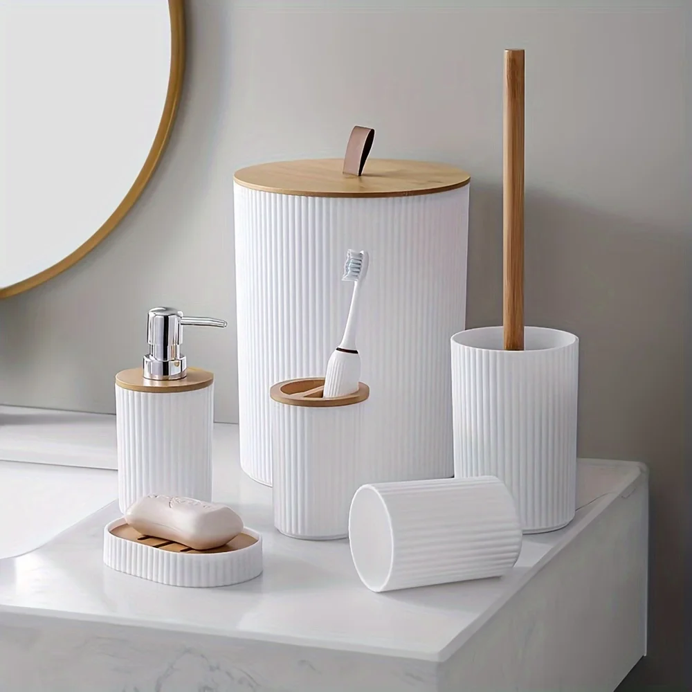 Bathroom Accessories Set Bathroom Collection Set 6pcs Includes Bin And Toilet Brush Trash Can Soap Dispenser Toothbrush Holder