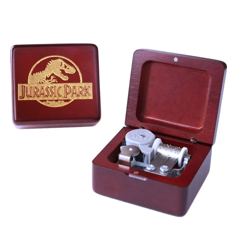 Rosiking Wine red wooden clockwork music box (Jurassic Park) for friends and children\'s birthday gift