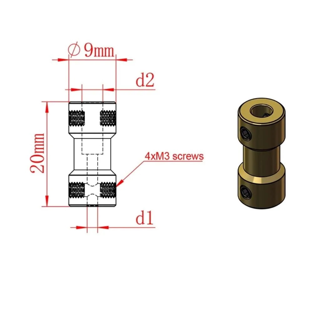 GKTOOLS D9L20 Brass Flexible Motor Shaft Coupling Coupler Motor Transmission Connector 2mm/2.3mm/3mm/3.17mm/4mm/5mm/6mm