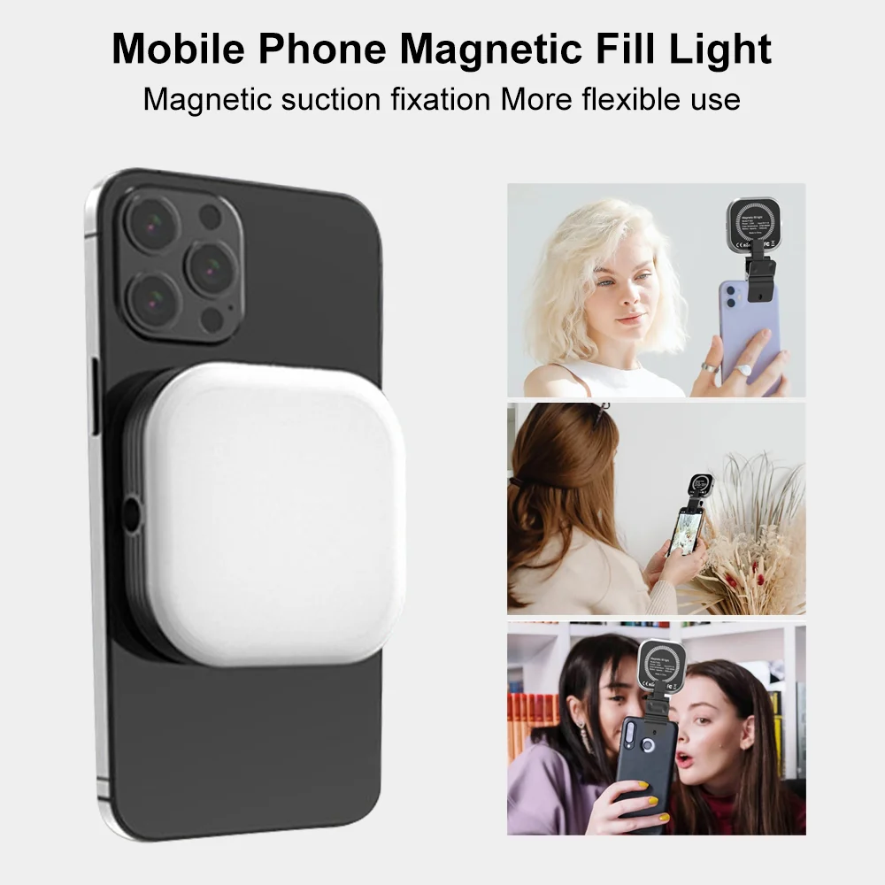 Portable Magnetic Fill Light for Magsafe Iphone 15 14 13 12 Android Phone Led Light Lamp w 1/4 Ball head Clip for Makeup Vlog