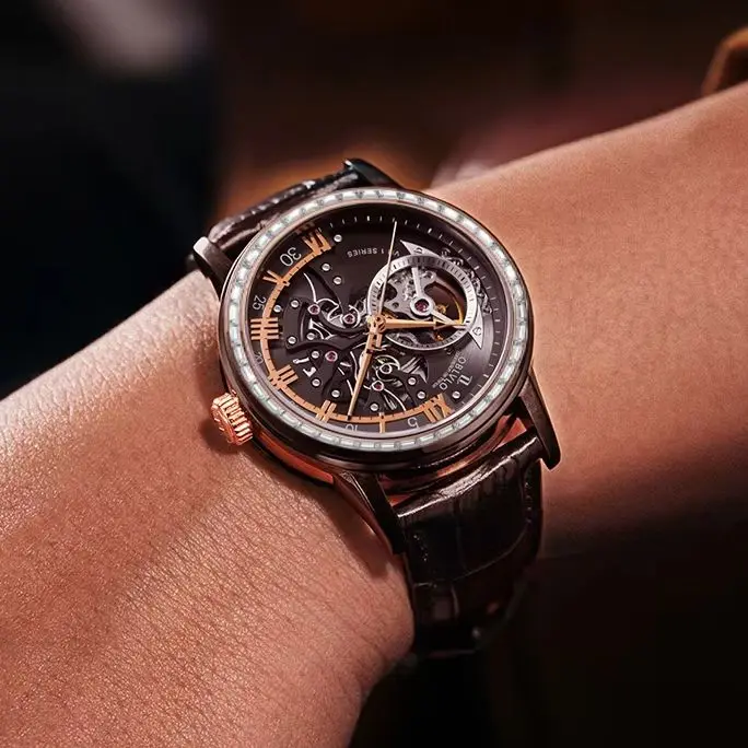 OBLVLO Men Automatic Watch 42mm Mechanical Wristwatch 50m Waterproof Luminous Skeleton Dial Sapphire Mirror Crystal Bezel NH38