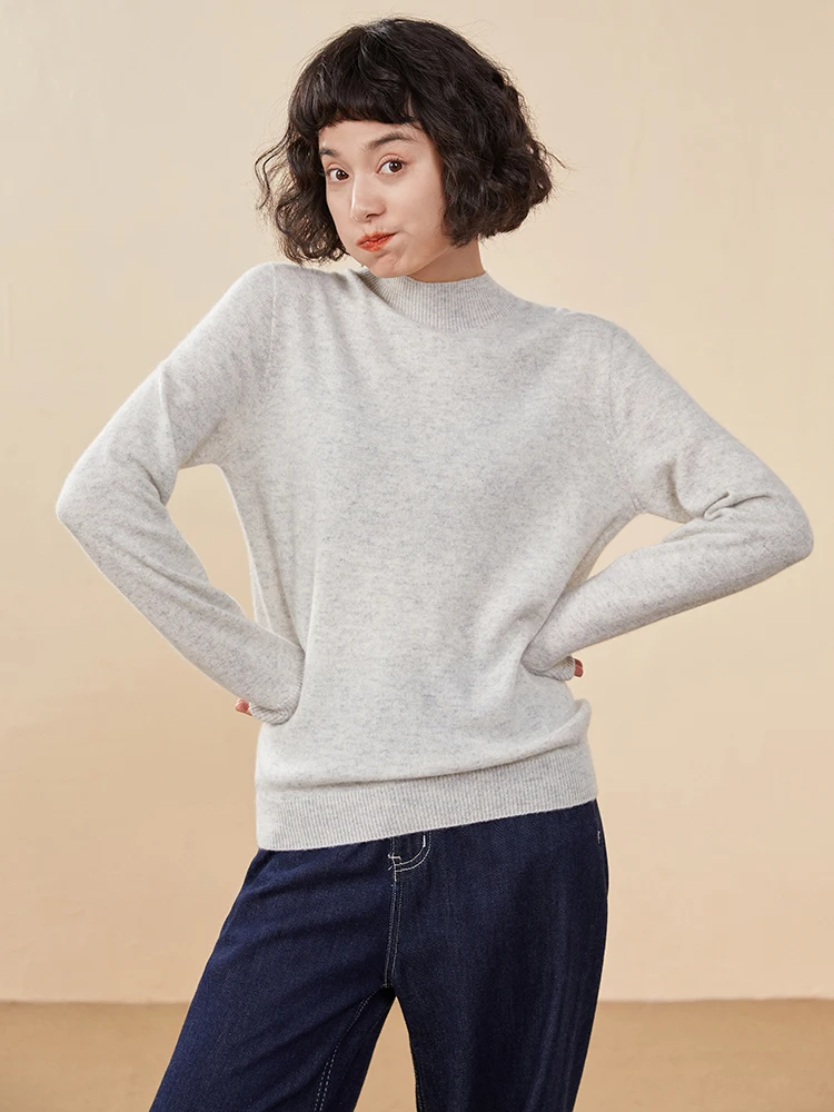

Basics Cashmere Women Sweater Autumn Winter Ladies Knitted Pullover Solid Long Sleeve Mock Collar Clothing Tops Elegant Jersey