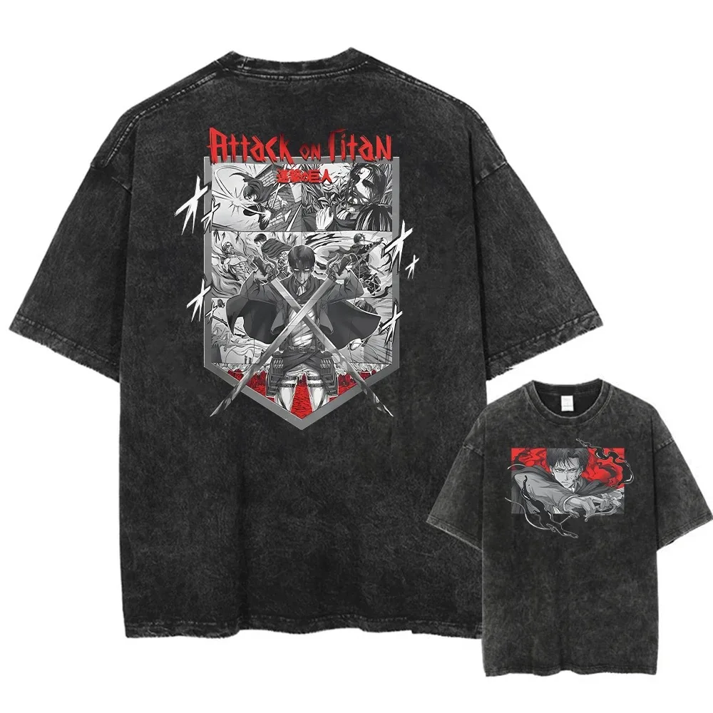 New Arrival Mens Clothes Tee Shirt T-Shirts Washed Tshirt for Men Japan Classic Anime Fan Attack on Titan Eren Jaeger Printed