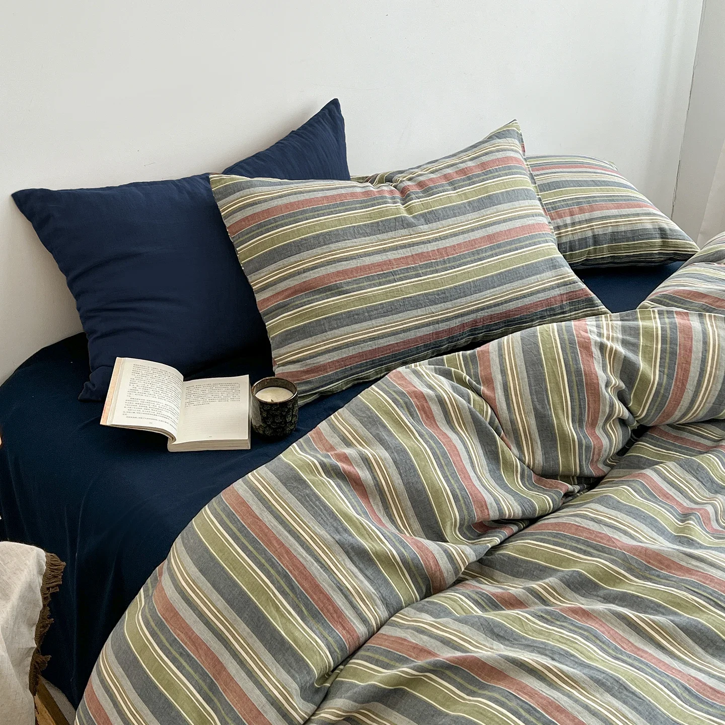 

Korean Style Striped Bedding Set For Girls Boys Bed Linen Set Skin Friendly Fresh Printed Soft Duvet Cover Set Home Decorations