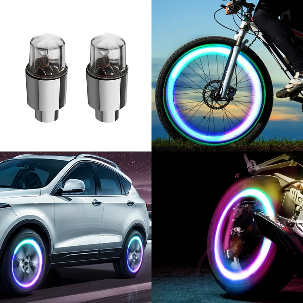 Neon Bicycle Spoke Light Motorcycle Car Wheel Tire Valve Caps LED Light MTB Cycling Lantern Spokes Tyre Lamp Bike Accessories