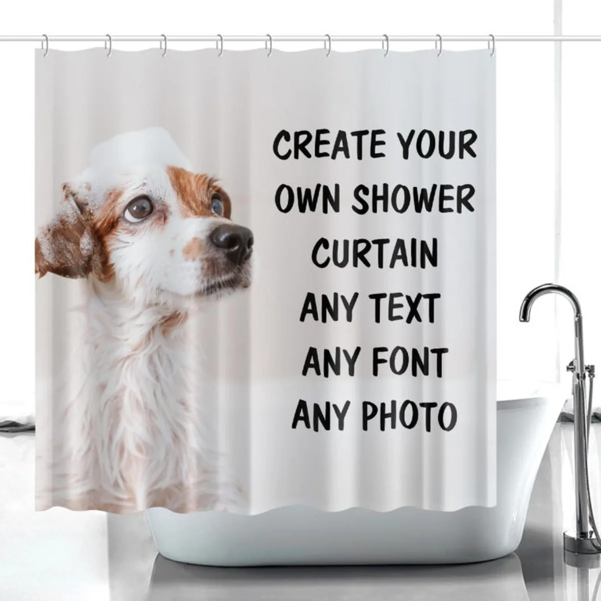 Custom Polyester Shower Curtain: Personalize Bathroom Decor, With Holes, No Hooks, Durable Polyester Fabric, for Home, Shower