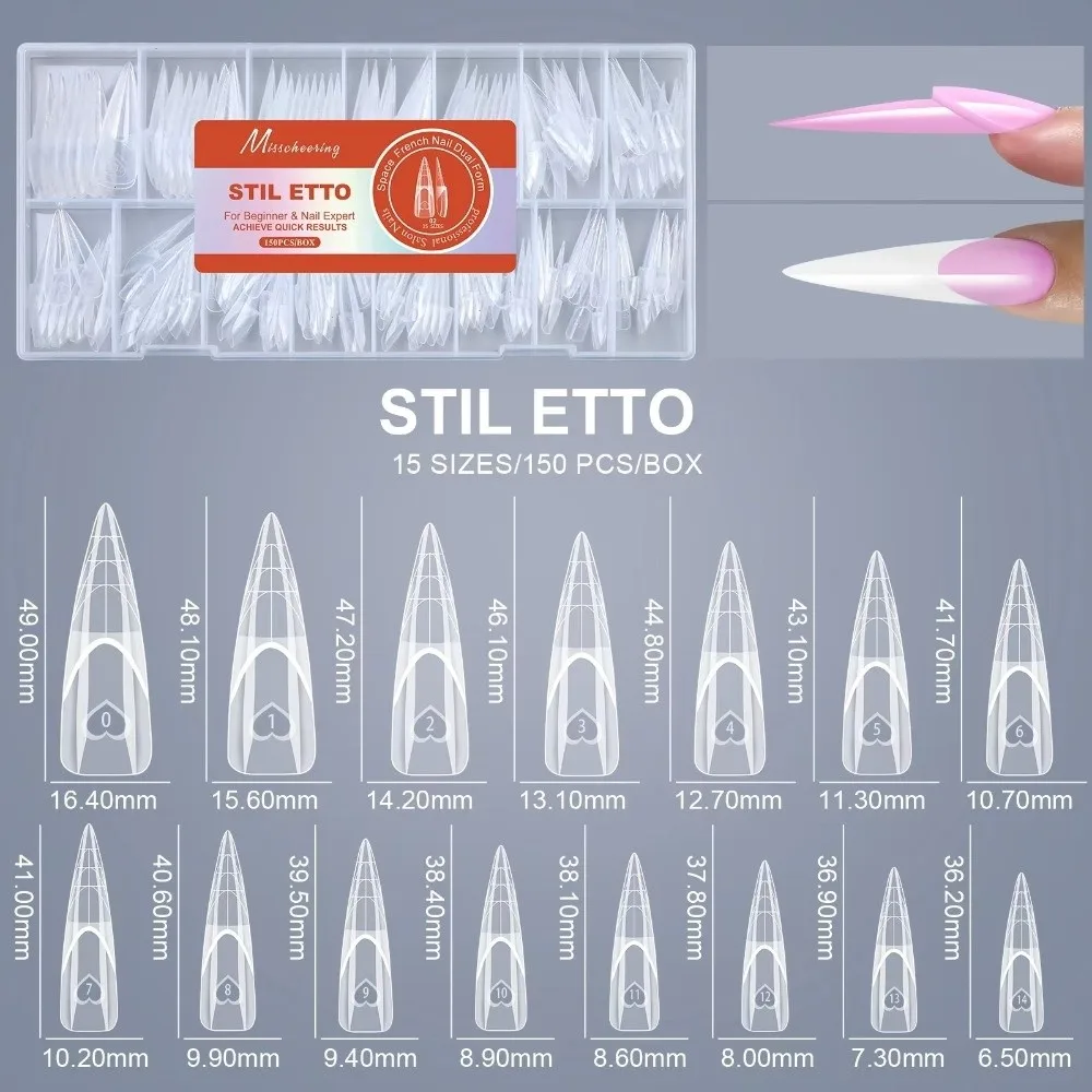 

150PCS Ultra Short Space Nail Dual Forms Thin Seamless No Trace Acrylic Extension Nail Forms Manicure Tool 15 Sizes False Nails