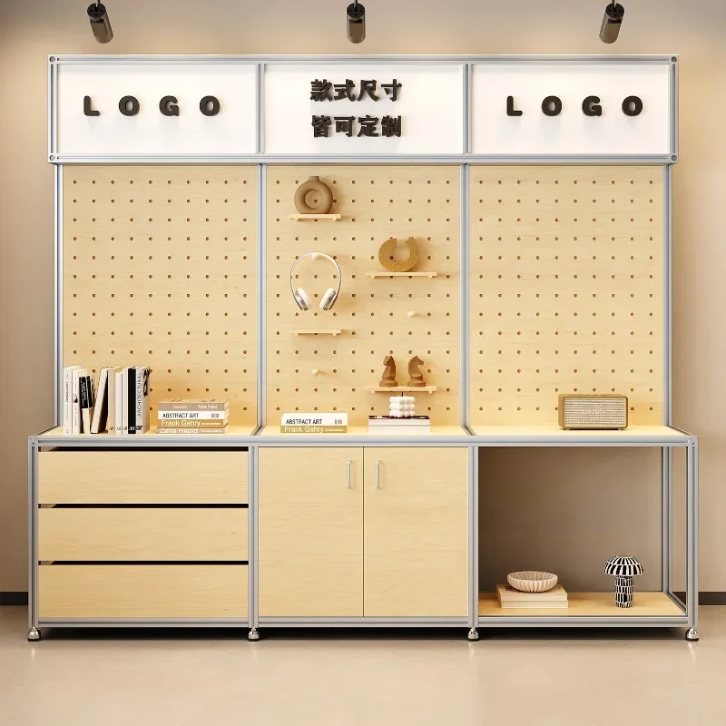 #Aluminum profile sample display rack with light box birch ocean hole board Nakajima display cabinet merchandise product shelf