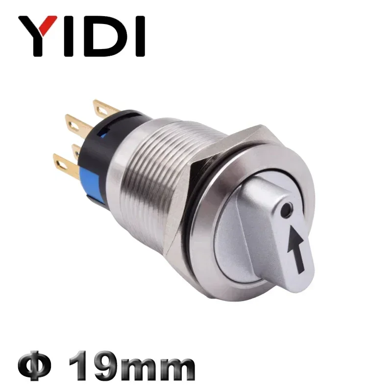 19mm 2 3 Position Metal Selector Rotary Push Button Switch Latching SPDT 12V 220V LED Stainless Steel ON OFF Knob Switch 1NO 1NC view 2