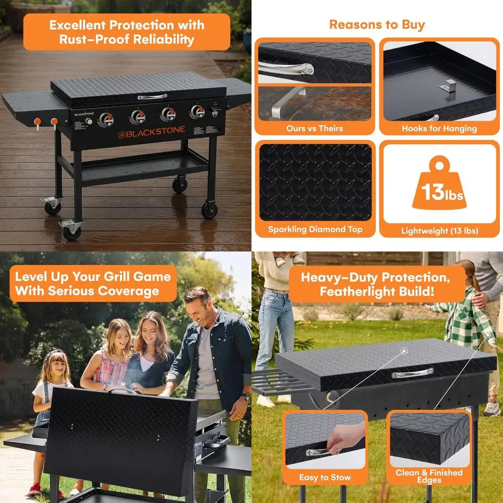 

28-дюймовая крышка для гриля Blackstone, алюминиевая, с ручкой-кейсом, легкая, всепогодная, с алмазной резкой