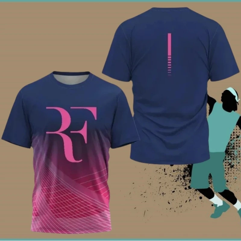 RF Roger Federer Gradient Blue Halftone Tennis Sports T-Shirt, Men Women Quick Dry Breathable Tennis Fan Athletic Tee