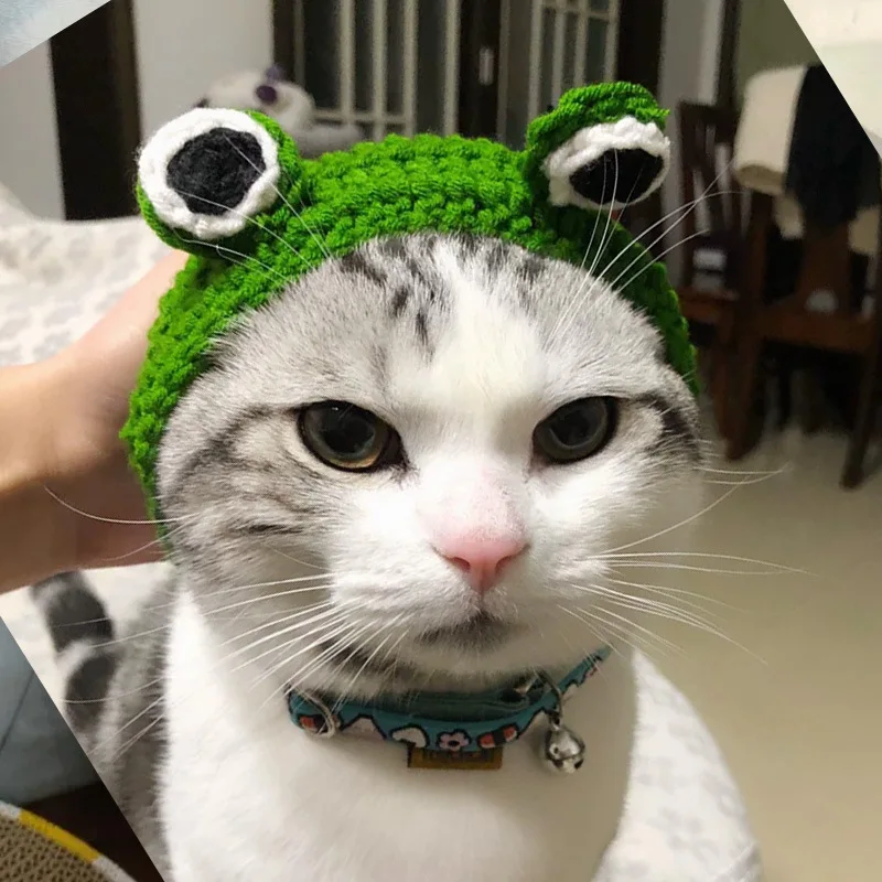 Pet Cat Knitted Wool Hat Adjustable Headdress Dog Ears Autumn and Winter Knitted Small Milk Cat Small Cartoon Pet Cute Supplies