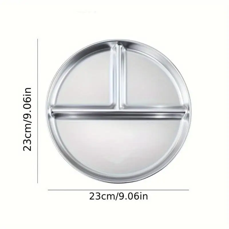 23CM Round Stainless Steel 3 Grid Dinner Plate 1/3Pcs Durable Serving Tray for School Canteen Fast Food Serving