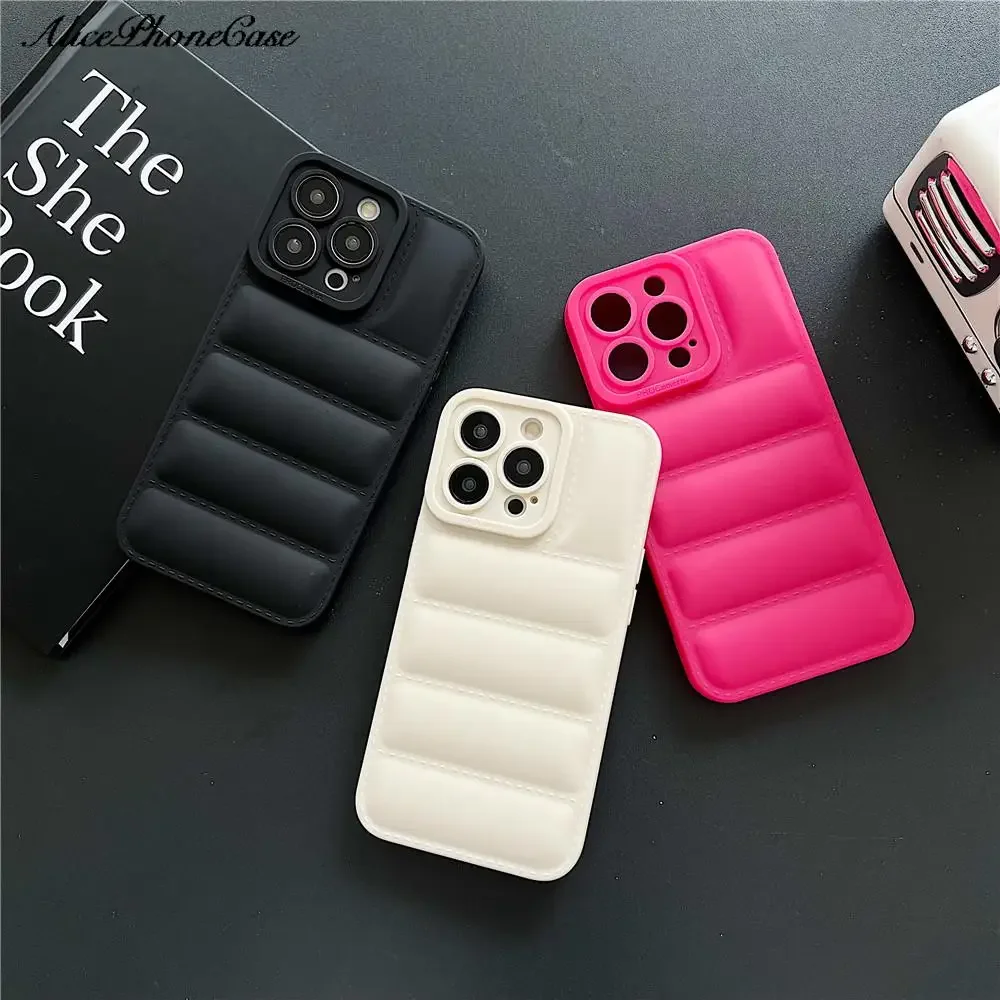 Fashion Brand Down Jacket Case for iPhone 15 14 13 12 11 X XS XR 8 7 SE Pro Max Plus Puffer Shockproof Silicone Soft Back Cover