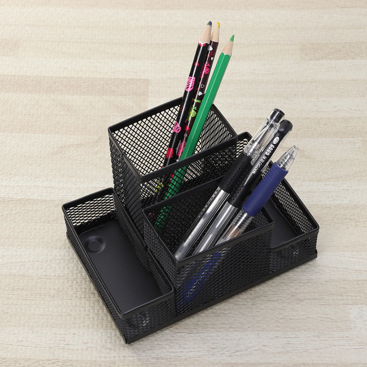 Metal Mesh Pen Holder Desk Organizer 4-Compartment Stationery Storage For Home Office Iron Wire Mesh Pen Stand