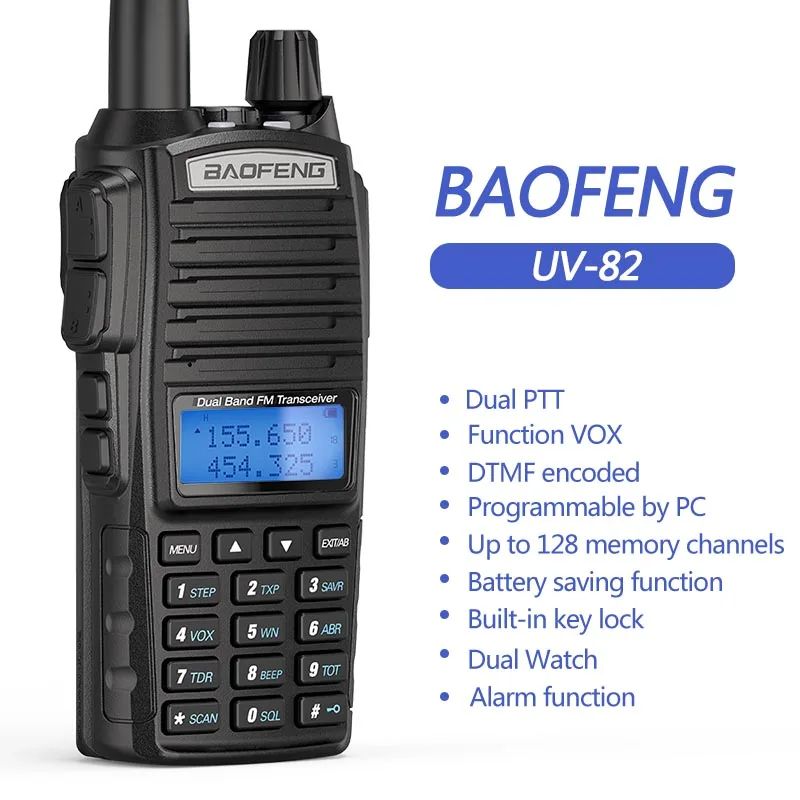 BaoFeng-UV-82 Ham Two Way Radio, PTT Walkie Talkie, Tri-Power, Dual Band, 136-174MHz, 400-520MHz, Handheld Transceiver uv-5r, 8W