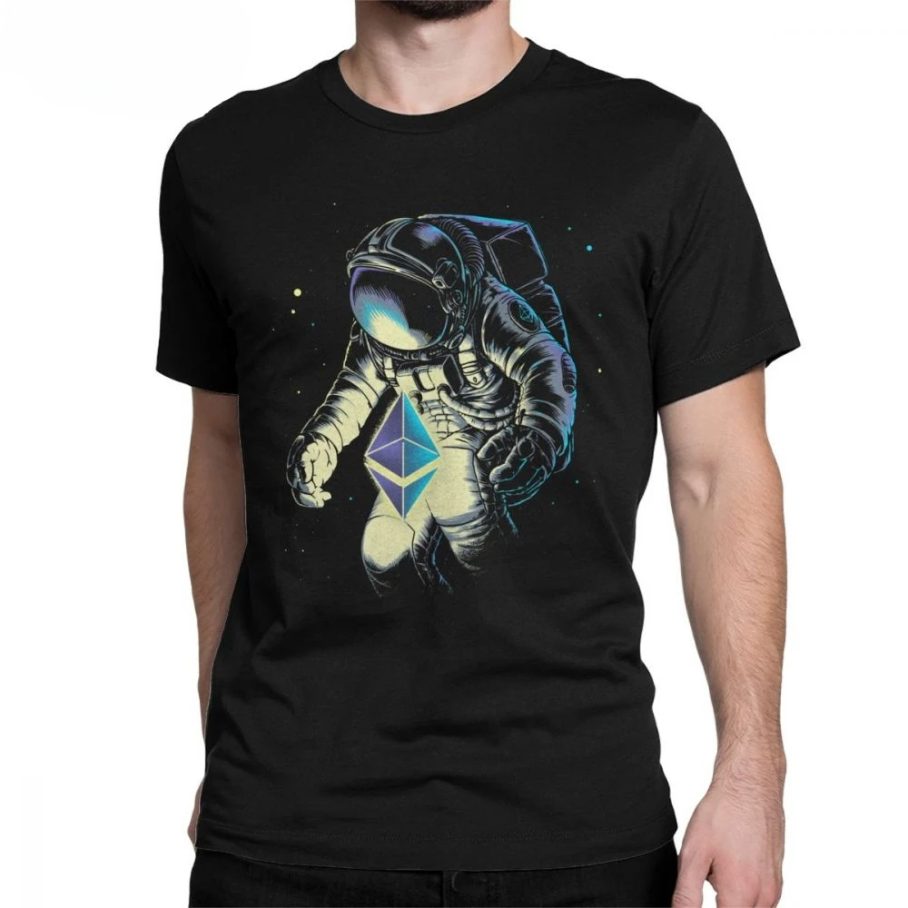 Stars Galaxy Sci Spacesuit Spaceman Astronaut Tees Short Sleeve Tops Gift Idea Space Ethereum T Shirt Men Cotton Funny T-Shirts