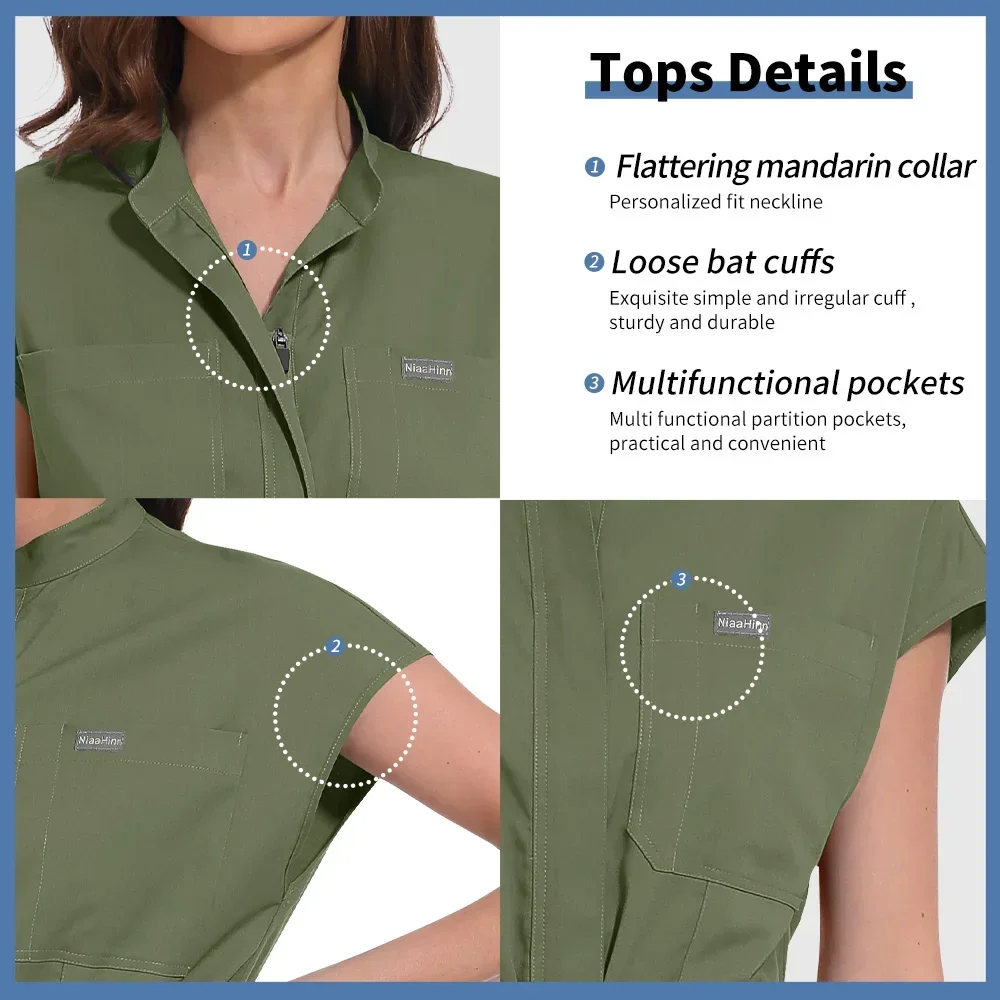 Multicolour Jogger Suit Nurse Scrubs Set Medical Clinical Clothes Doctor Nursing Uniforms Short Sleeve V-neck Tops Pocket Pants