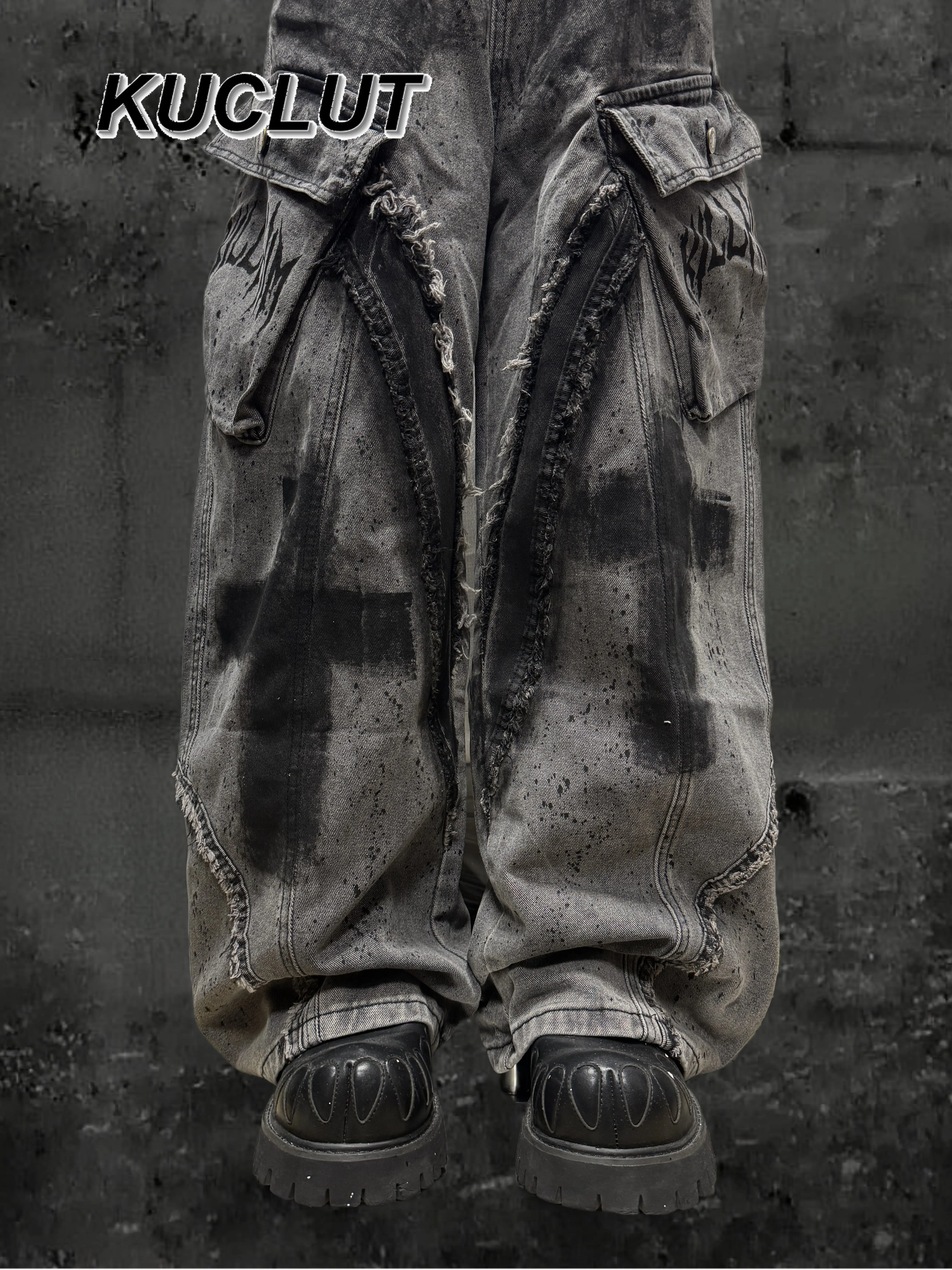 السيدات بناطيل كاجوال شارع العليا نمط القفار المتوترة فضفاض الدينيم الجينز للنساء Y2K رسمت باليد الكتابة على الجدران واسعة الساق السراويل #5