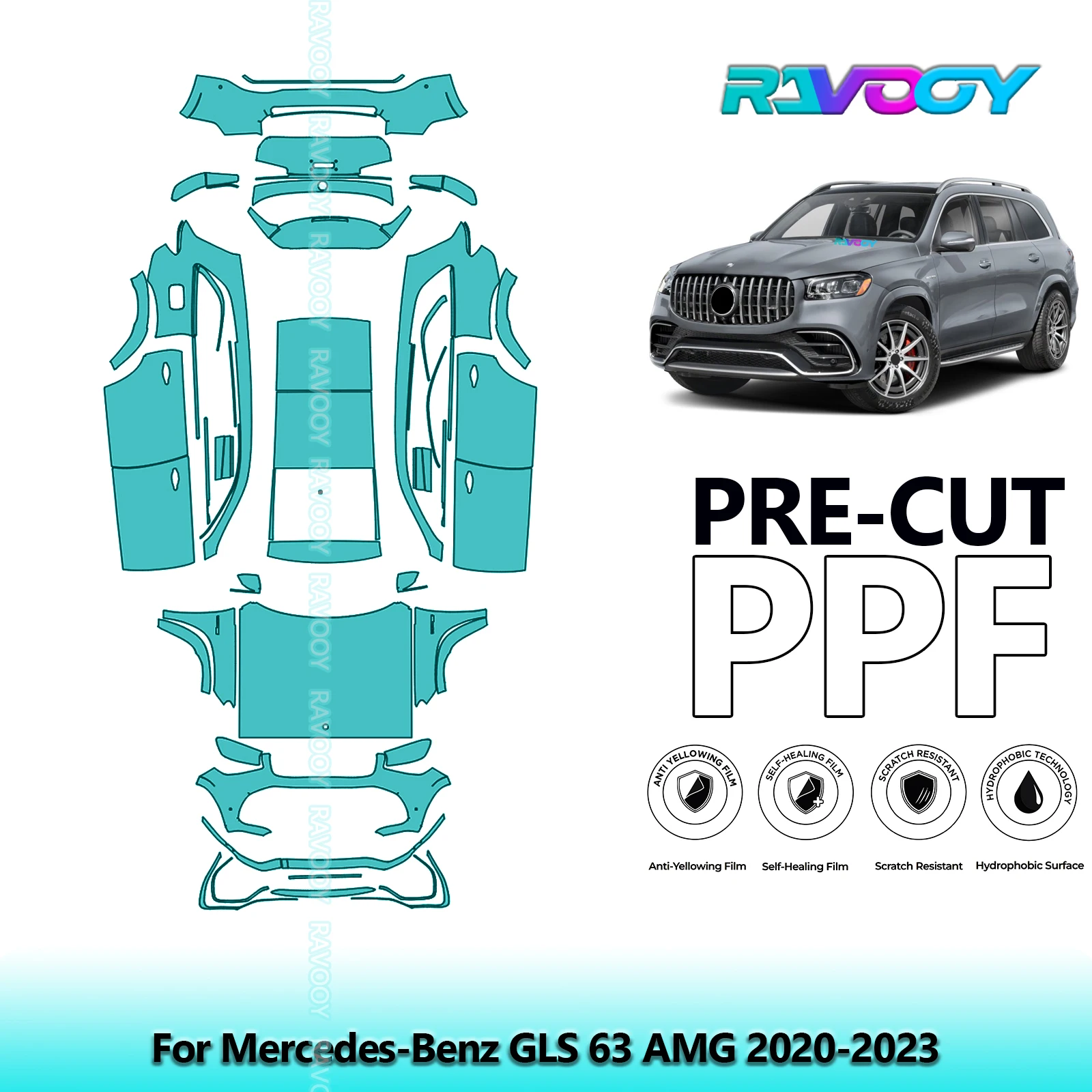 For Mercedes-Benz GLS 63 AMG 2020-2023 Full Body 8.5Mil Pre-Cut Paint Protection Film PPF Stone Chip Kit | Clear/Matte/Black