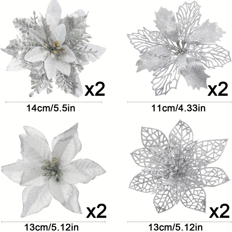 4/8/16 Stück Glitzer Künstliche Weihnachtsblumen Weihnachtsbaum-Dekoration für Zuhause Raum Party Weihnachtsschmuck 2026 Neujahrsgeschenk – Detail 8
