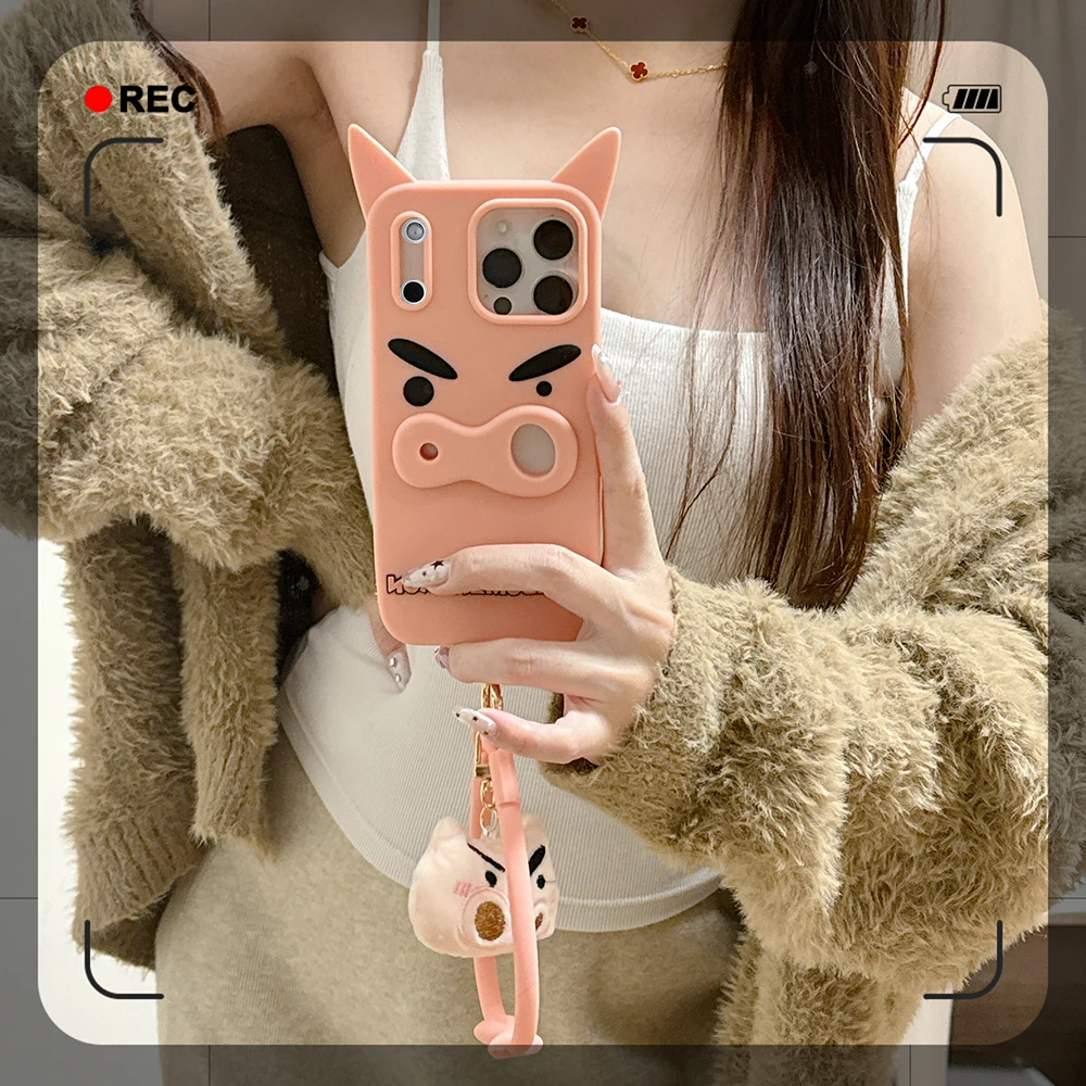 Lustige 3D-Cartoon-Ferchen-Handyhülle aus weichem Silikon mit Handschlaufe, stoßfeste Rückseite für iPhone 17 16 Plus 15 14 13 12 Pro Max – Detail 4
