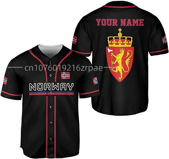 2024 Summer New Customized Norway Baseball Jersey 3D Printed Men's and Women's Casual Fashion Street Baseball Shirt