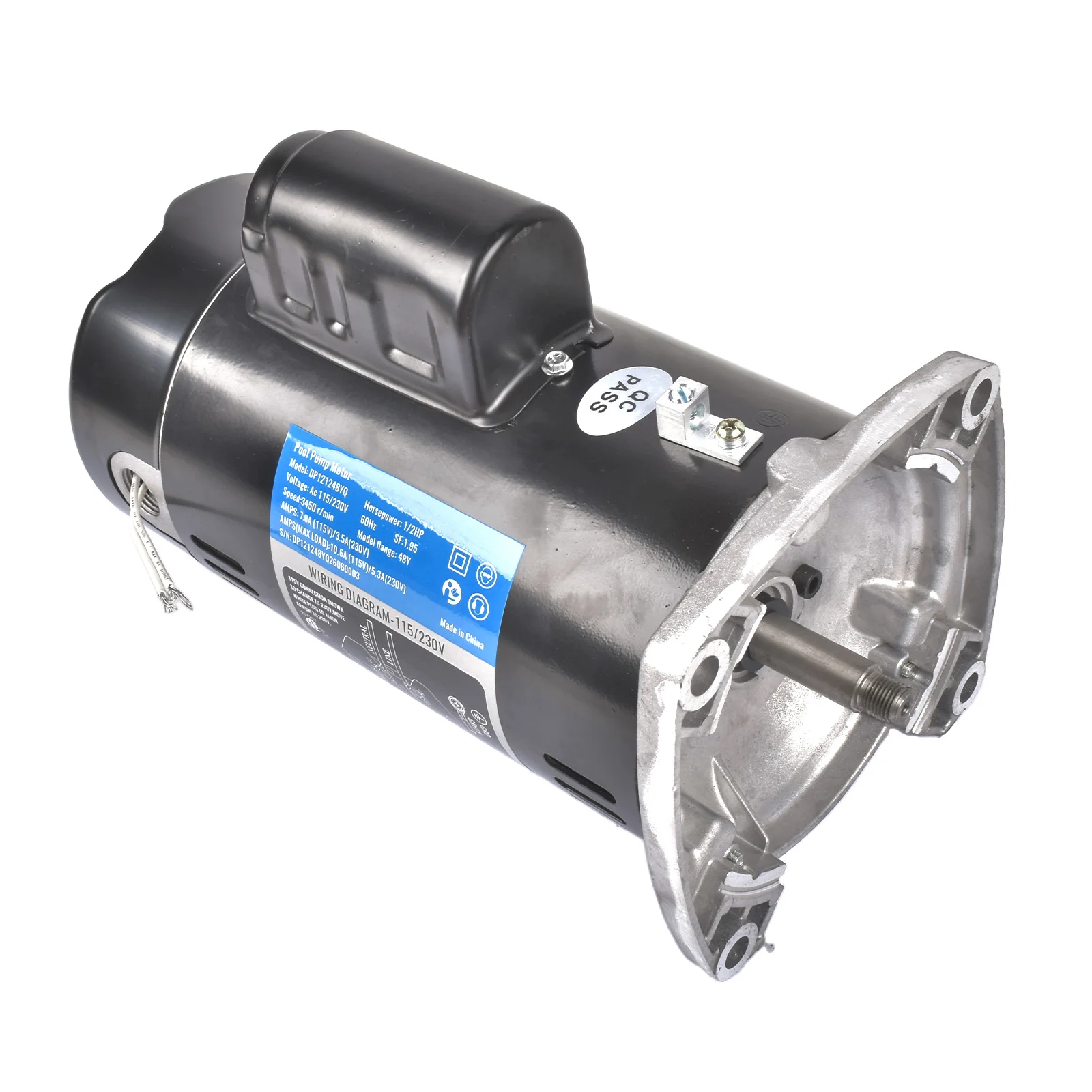 AP03 SQ1052 1/2 HP Square Flange Pool Motor, 3450 RPM, 115/230V, 48Y Frame, 1.9 Service Factor Capacitor Start Swimming Pool Pump Motor