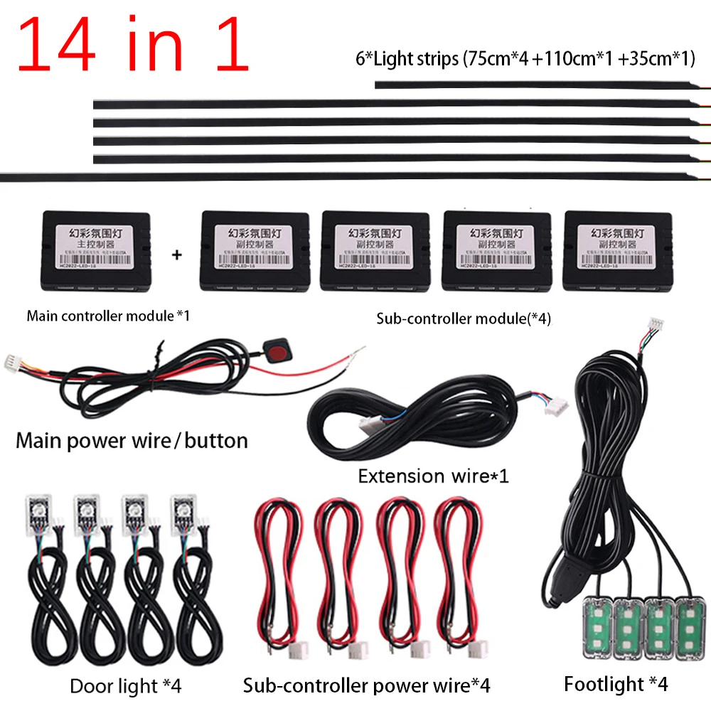 14 in 1 18 in 1 64 Color RGB Symphony Car Atmosphere Interior LED Acrylic Guide Fiber Optic Universal Decoration Ambient Lights image 3