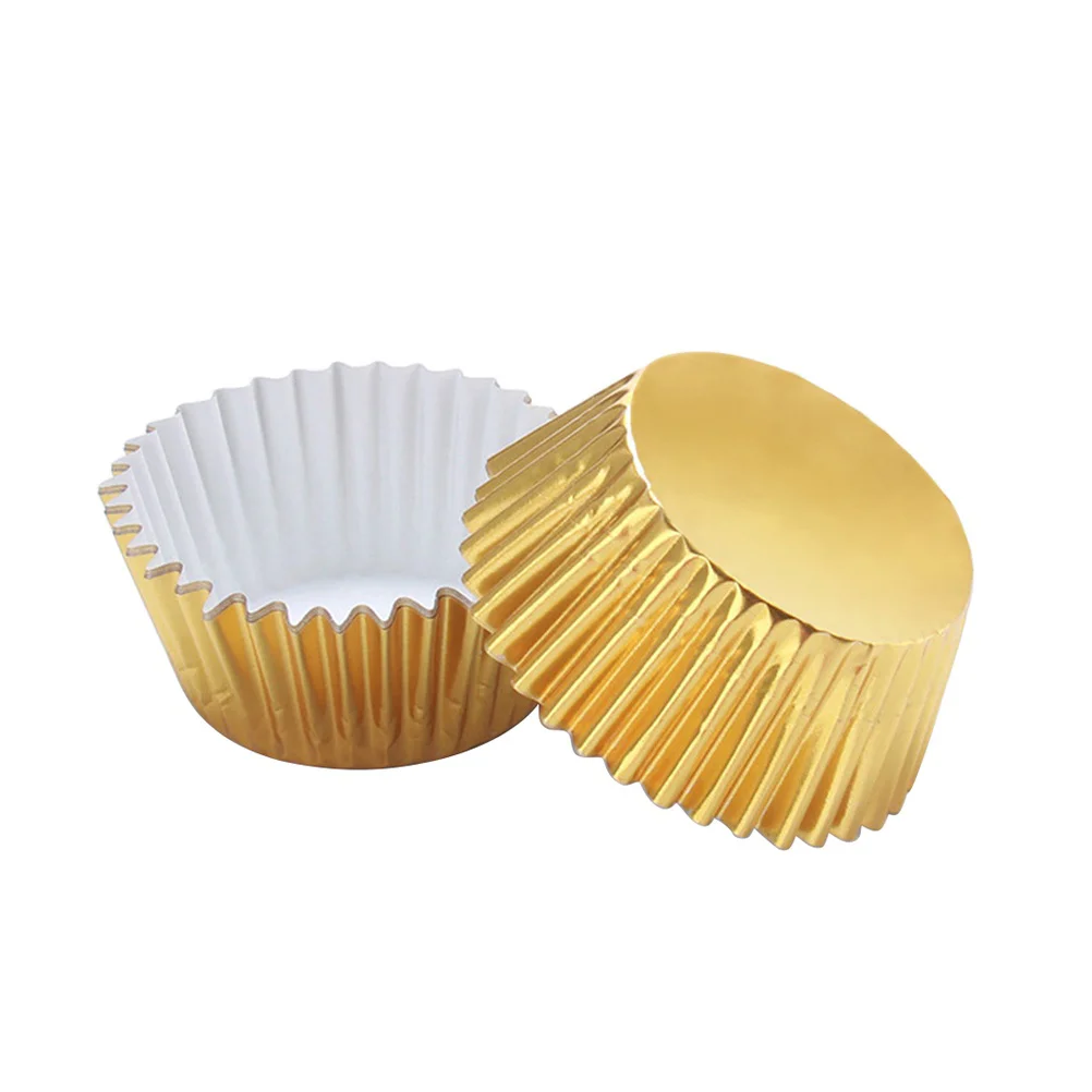 100 Pcs Elegant Cupcake Liners Aluminum Foil Paper Molds Bright Golden Color Fancy Baking Favors Birthday Wedding Party