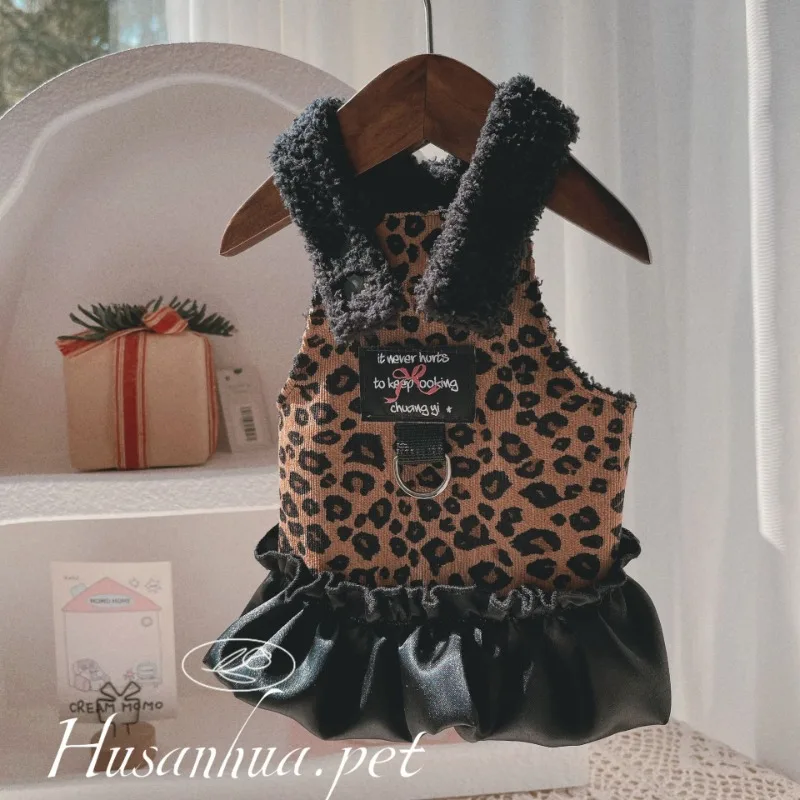 

Winter Pet Princess Dress Elegant Luxury Warm Overcoat For Small Dog Cat Clothes Colarful Leopard Bowknot Pet Dog Party Dress