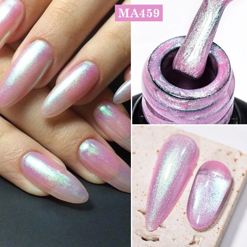 MEET ACROSS 7ml Foggy Auroras Glitter Gel Lakier do paznokci Glitter Nail Art Semi-Permanent Gel Lakier Auroras Top Coat