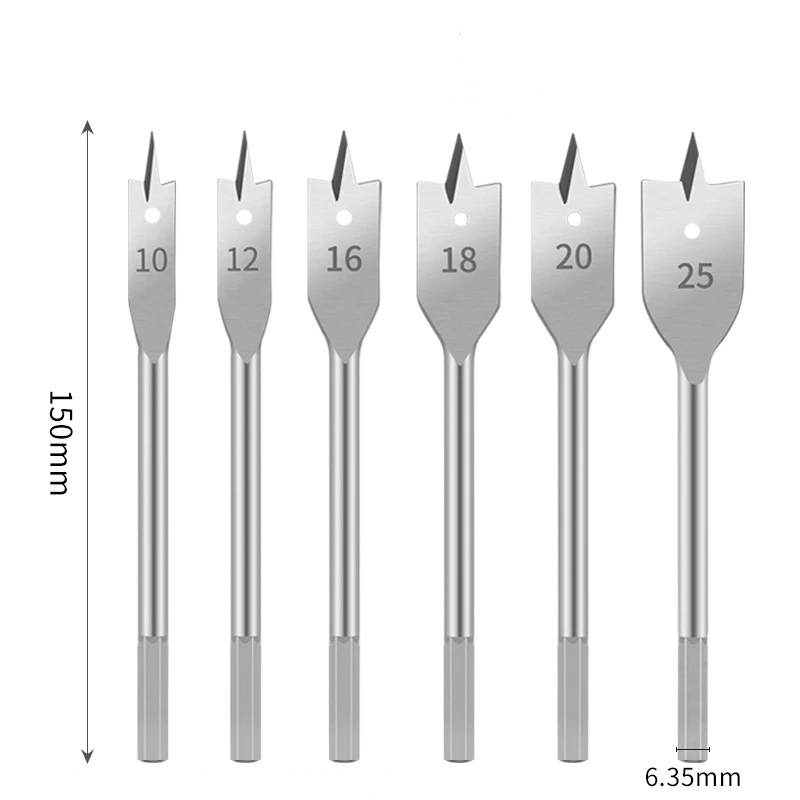 High Carbon Steel Flats Wood Drill Bit Set 10-25mm Hex Shank Hole Expander Kit with HeatTreated Tip Woodworking/Furniture Making