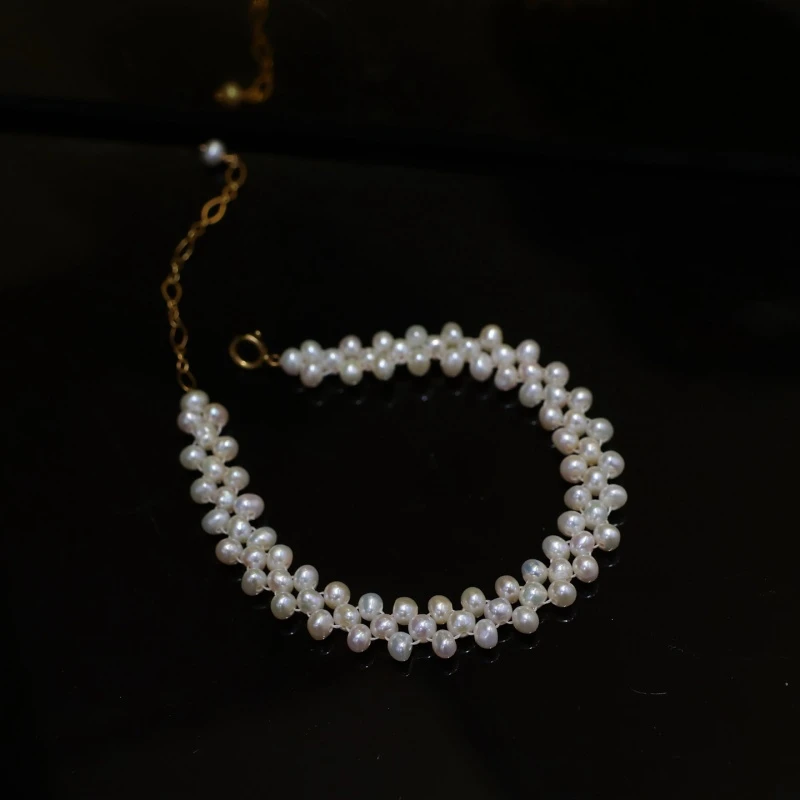 

SGARIT Handwoven Natural Fresh Water Pearl Wedding Necklace 14k Filled Gold Bracelet Women Fashion Temperament Jewelry