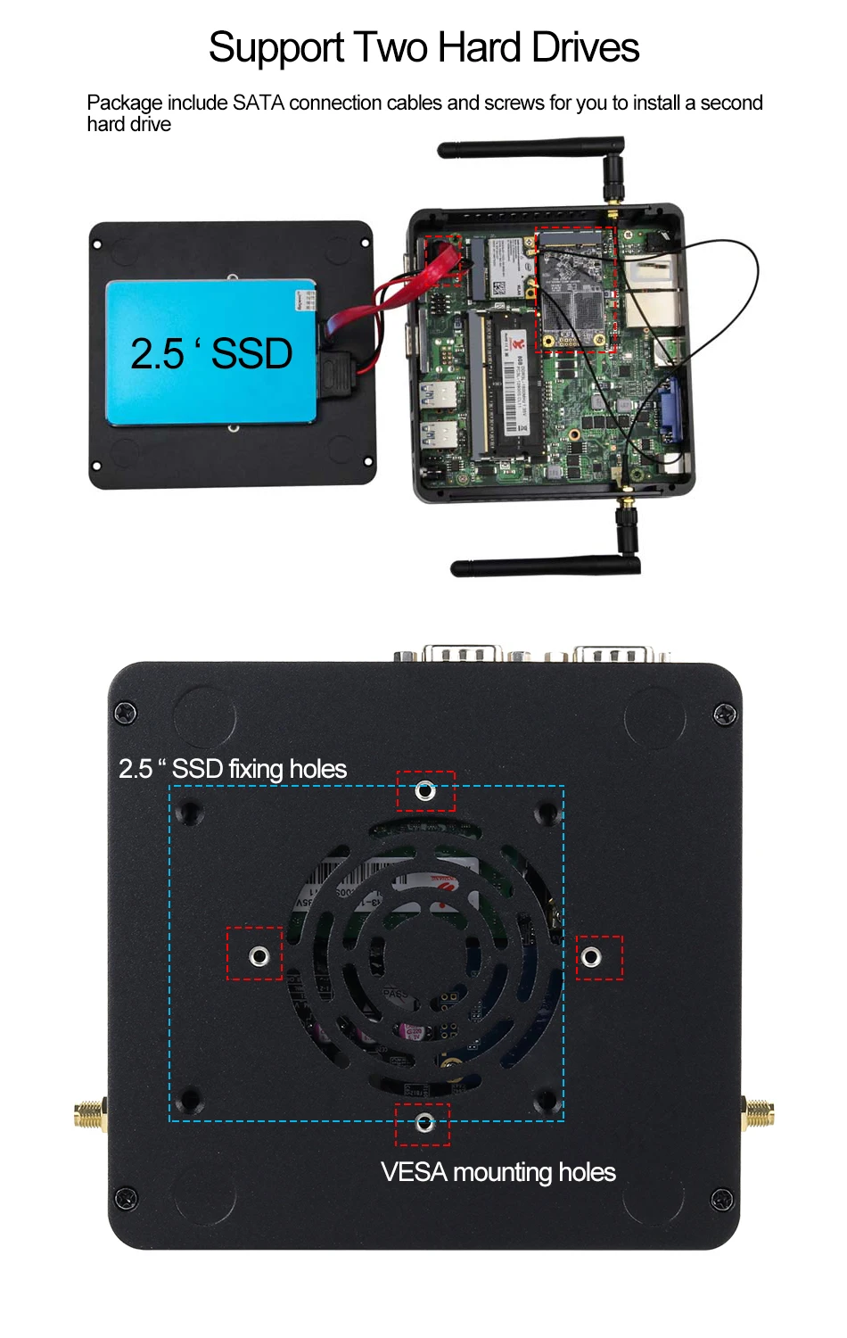 XCY 팬리스 미니 PC 인텔 코어 I5-5200U I3-5005U 듀얼 GbE LAN 2개 RS-232 시리얼 포트 4개 USB 내장 IPC WiFi 윈도우 리눅스 썸네일 6