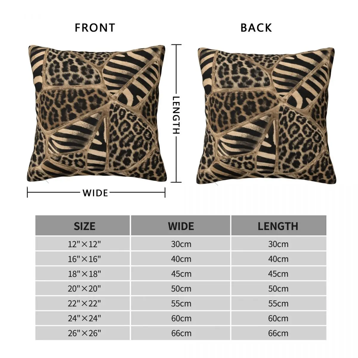 Animal Print - Leopard And Zebra Square Pillowcase Pillow Cover Cushion Zip Decorative Comfort Throw Pillow for Home Living Room