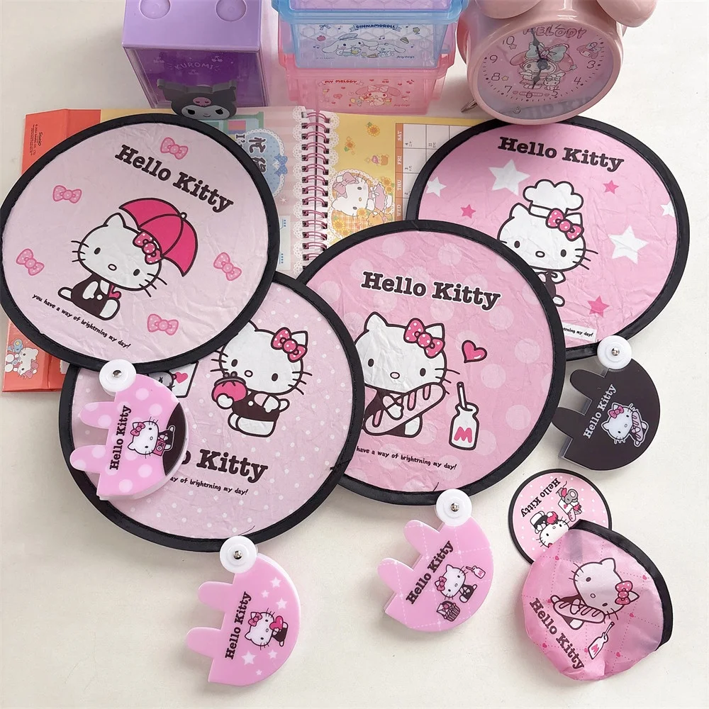 Genuine Sanrio Hello Kitty Summer Sunshade Fans Kawaii Cartoon Portable Foldable Reflective Hand Fans Girly Photo Fill Light Fan image 6
